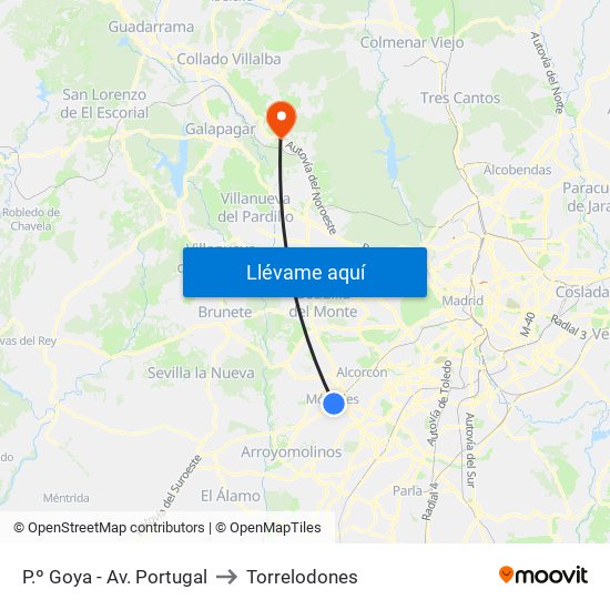 P.º Goya - Av. Portugal to Torrelodones map