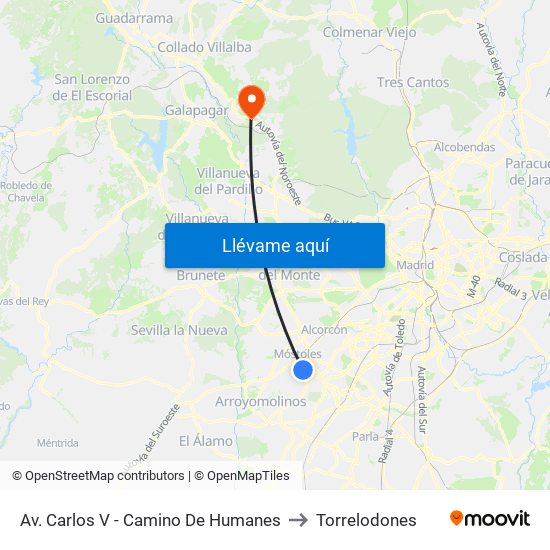 Av. Carlos V - Camino De Humanes to Torrelodones map