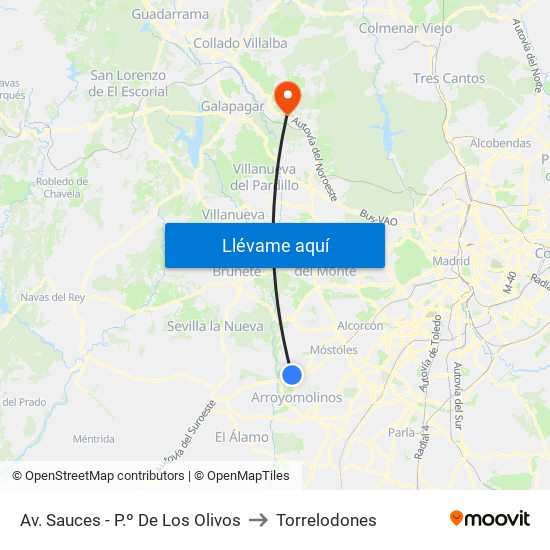 Av. Sauces - P.º De Los Olivos to Torrelodones map