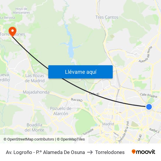 Av. Logroño - P.º Alameda De Osuna to Torrelodones map