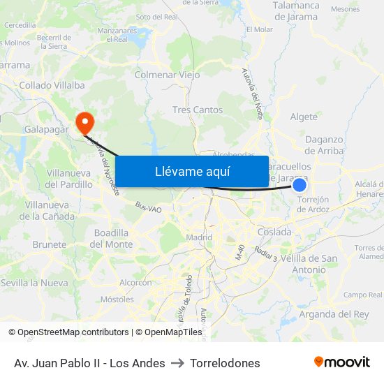 Av. Juan Pablo II - Los Andes to Torrelodones map