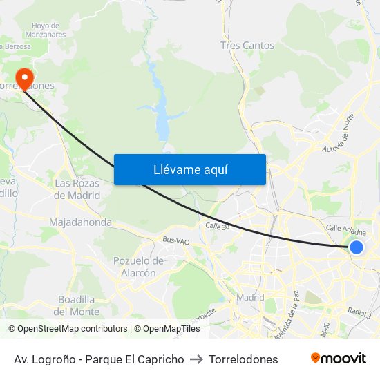 Av. Logroño - Parque El Capricho to Torrelodones map