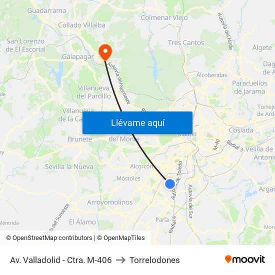 Av. Valladolid - Ctra. M-406 to Torrelodones map