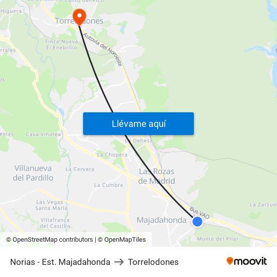 Norias - Est. Majadahonda to Torrelodones map