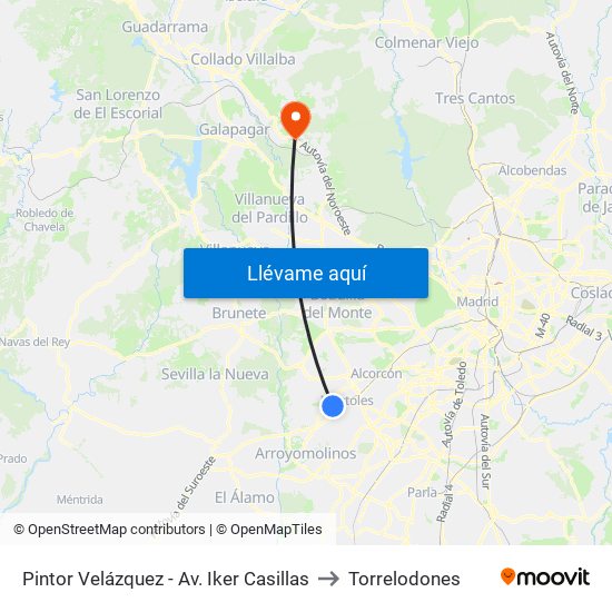 Pintor Velázquez - Av. Iker Casillas to Torrelodones map