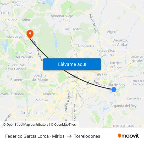 Federico García Lorca - Mirlos to Torrelodones map