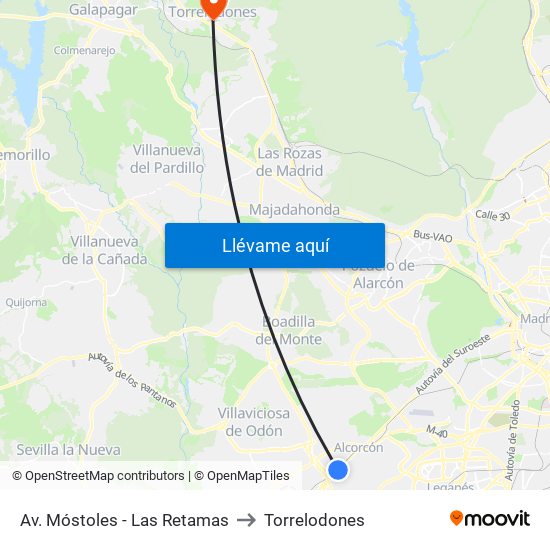 Av. Móstoles - Las Retamas to Torrelodones map