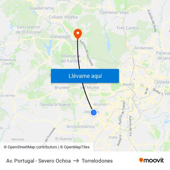 Av. Portugal - Severo Ochoa to Torrelodones map