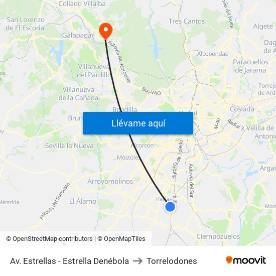 Av. Estrellas - Estrella Denébola to Torrelodones map
