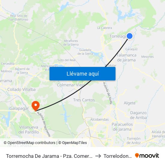 Torremocha De Jarama - Pza. Comercio to Torrelodones map