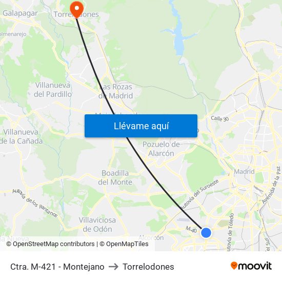 Ctra. M-421 - Montejano to Torrelodones map