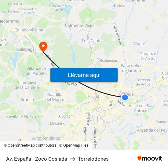 Av. España - Zoco Coslada to Torrelodones map