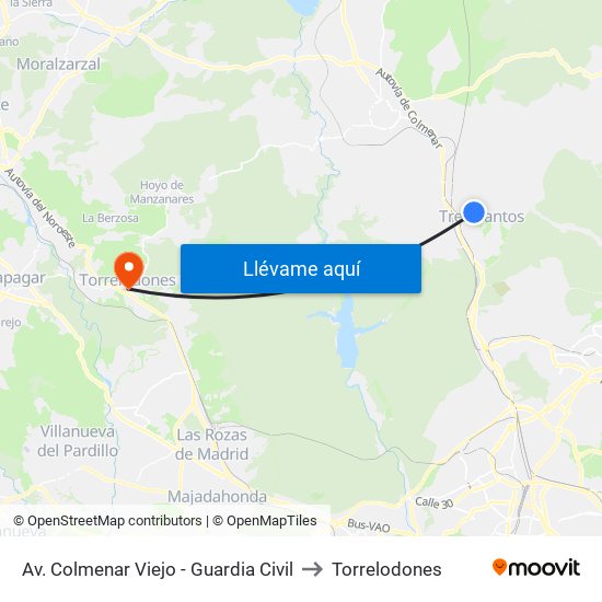 Av. Colmenar Viejo - Guardia Civil to Torrelodones map