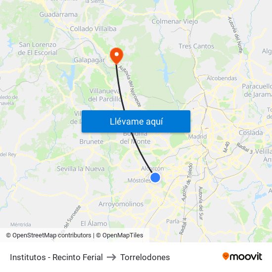 Institutos - Recinto Ferial to Torrelodones map