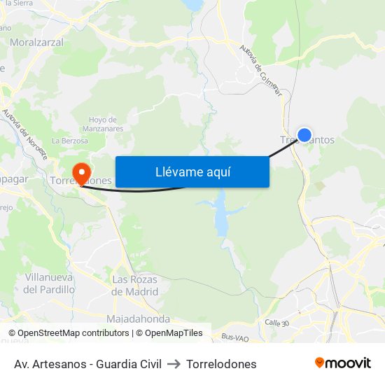 Av. Artesanos - Guardia Civil to Torrelodones map