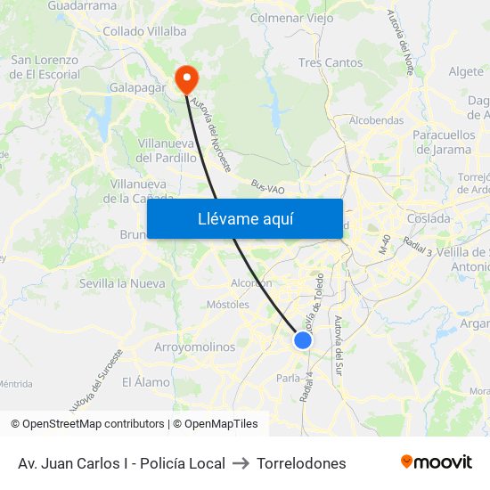 Av. Juan Carlos I - Policía Local to Torrelodones map