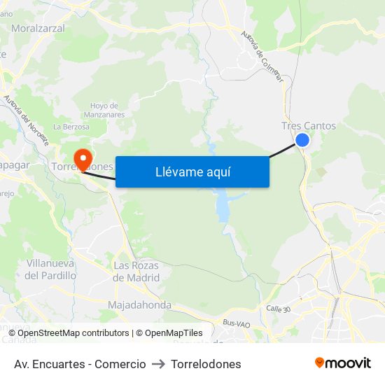 Av. Encuartes - Comercio to Torrelodones map