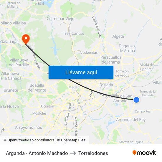 Arganda - Antonio Machado to Torrelodones map