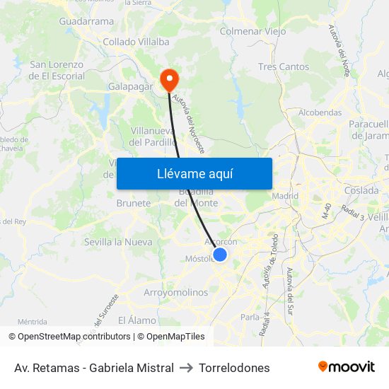 Av. Retamas - Gabriela Mistral to Torrelodones map