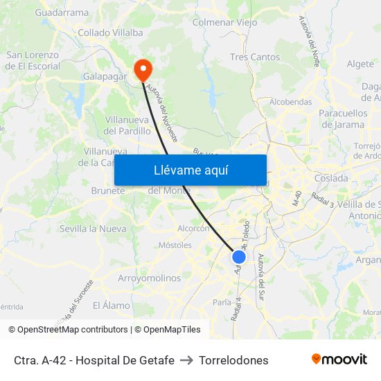 Ctra. A-42 - Hospital De Getafe to Torrelodones map