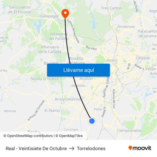 Real - Veintisiete De Octubre to Torrelodones map