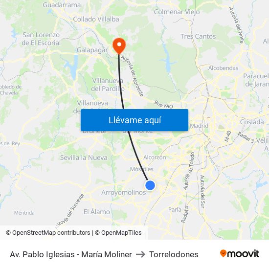 Av. Pablo Iglesias - María Moliner to Torrelodones map