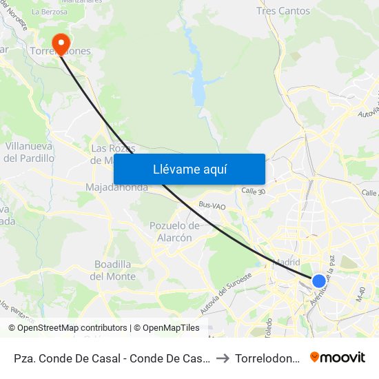 Pza. Conde De Casal - Conde De Casal to Torrelodones map