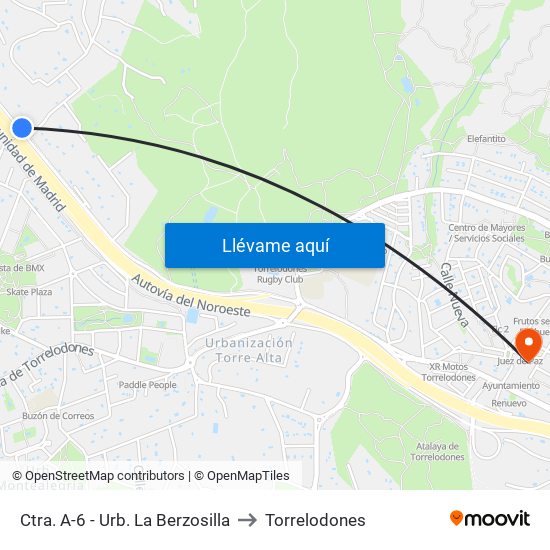 Ctra. A-6 - Urb. La Berzosilla to Torrelodones map