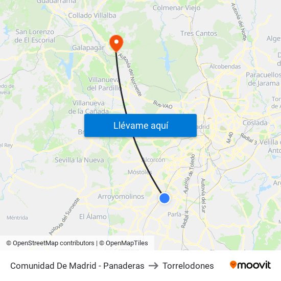 Comunidad De Madrid - Panaderas to Torrelodones map