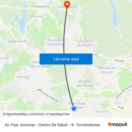 Av. Ppe. Asturias - Centro De Salud to Torrelodones map