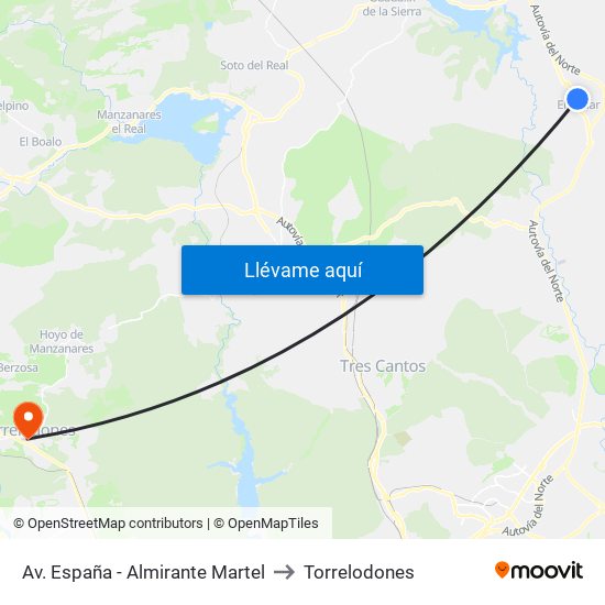 Av. España - Almirante Martel to Torrelodones map