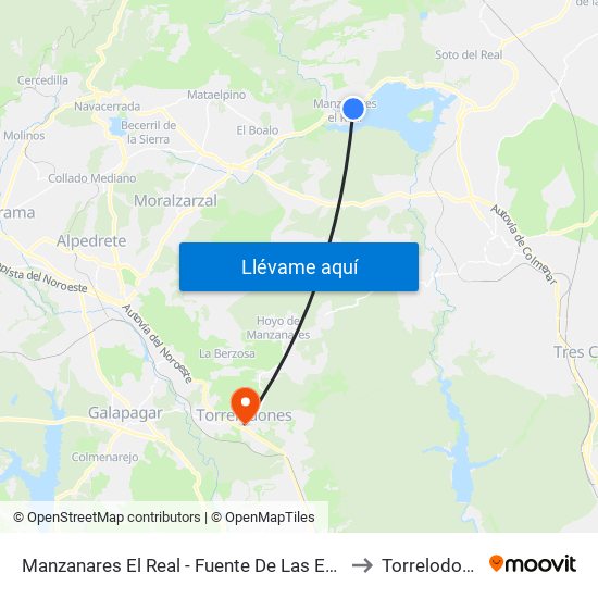 Manzanares El Real - Fuente De Las Ermitas to Torrelodones map