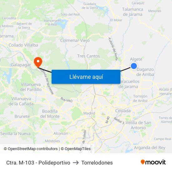 Ctra. M-103 - Polideportivo to Torrelodones map