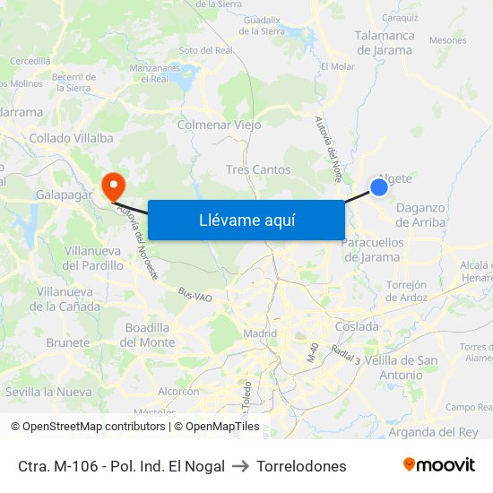 Ctra. M-106 - Pol. Ind. El Nogal to Torrelodones map