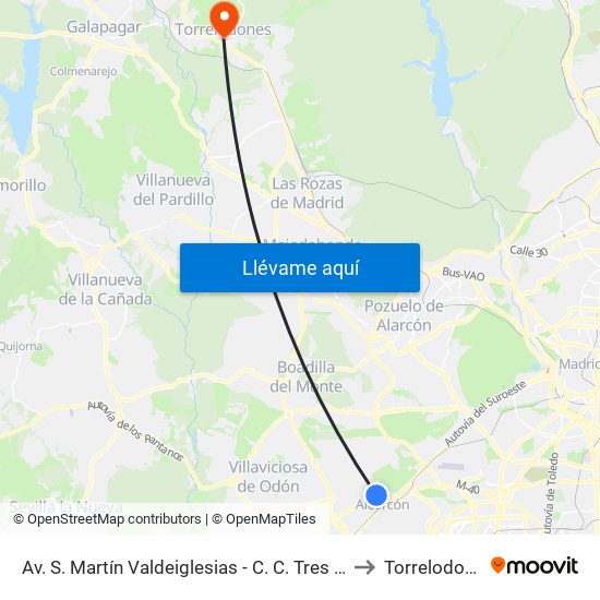 Av. S. Martín Valdeiglesias - C. C. Tres Aguas to Torrelodones map