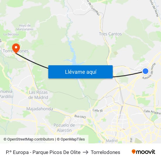 P.º Europa - Parque Picos De Olite to Torrelodones map