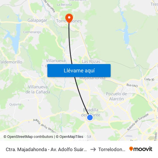 Ctra. Majadahonda - Av. Adolfo Suárez to Torrelodones map