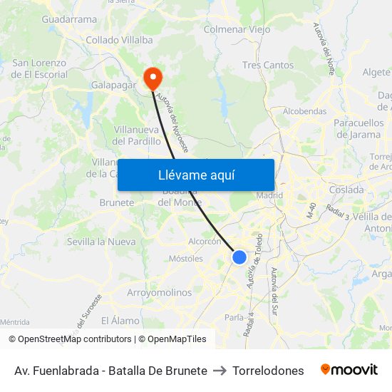 Av. Fuenlabrada - Batalla De Brunete to Torrelodones map