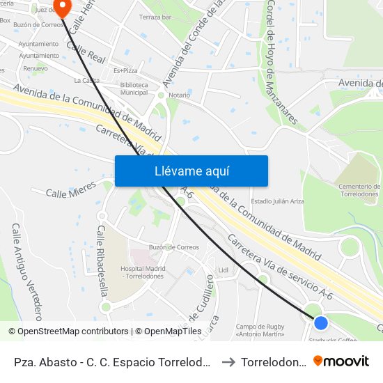 Pza. Abasto - C. C. Espacio Torrelodones to Torrelodones map