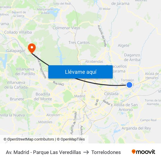 Av. Madrid - Parque Las Veredillas to Torrelodones map