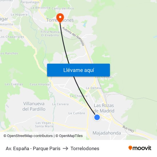 Av. España - Parque París to Torrelodones map