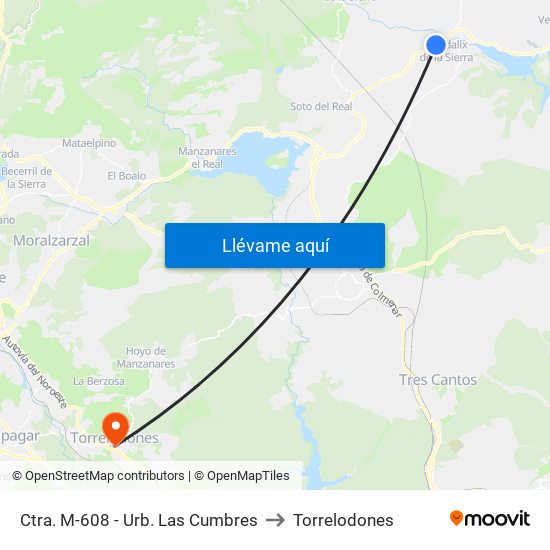 Ctra. M-608 - Urb. Las Cumbres to Torrelodones map