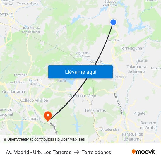 Av. Madrid - Urb. Los Terreros to Torrelodones map