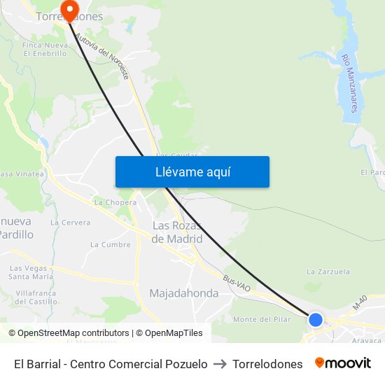 El Barrial - Centro Comercial Pozuelo to Torrelodones map