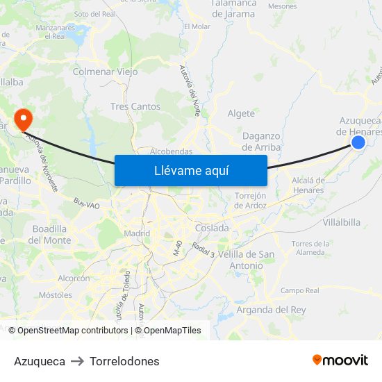 Azuqueca to Torrelodones map