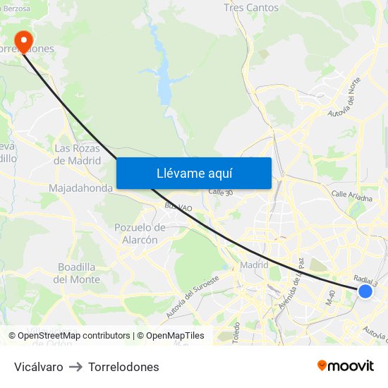 Vicálvaro to Torrelodones map