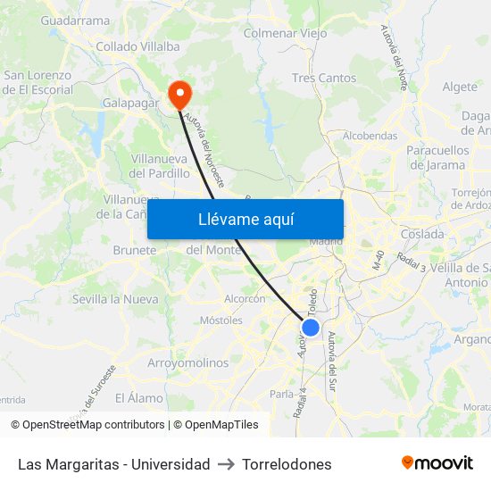 Las Margaritas - Universidad to Torrelodones map