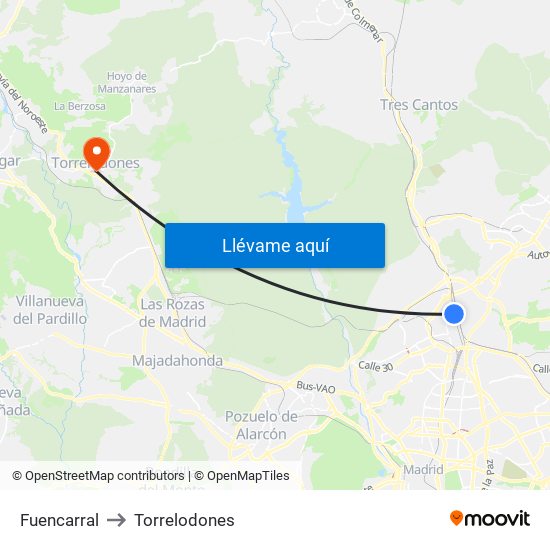 Fuencarral to Torrelodones map
