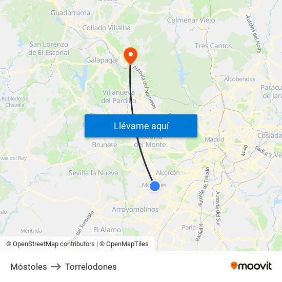 Móstoles to Torrelodones map