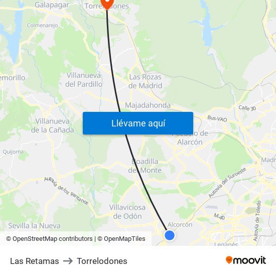 Las Retamas to Torrelodones map